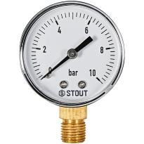 Манометр радиальный STOUT корпус Dn 50 мм 1/4 , 0...10 бар, кл.2.5, SIM-1010-501008