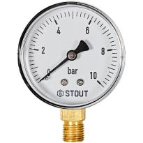 Манометр радиальный STOUT корпус Dn 63 мм 1/4 , 0...10 бар, кл.2.5, SIM-1010-631008