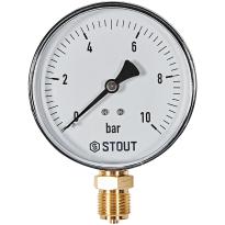 Манометр радиальный STOUT корпус Dn 100 мм 1/2 , 0...10 бар, кл.2.5, SIM-1010-101015