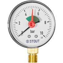 Манометр радиальный STOUT с указателем предела, корпус Dn 63 мм 1/4 , 0…10 бар, кл.2.5, SIM-1008-631008