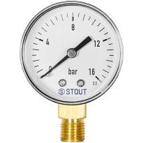 Манометр радиальный STOUT корпус Dn 50 мм 1/4 , 0…16 бар, кл.2.5, SIM-1010-501608