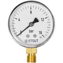 Манометр радиальный STOUT корпус Dn 63 мм 1/4 , 0...16 бар, кл.2.5, SIM-1010-631608