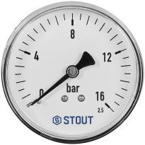 Манометр аксиальный STOUT корпус Dn 63 мм 1/4 , 0...16 бар, кл.2.5, SIM-1009-631608