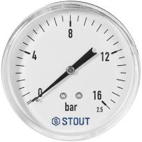 Манометр аксиальный STOUT корпус Dn 80 мм 1/2 , 0...16 бар, кл.2.5, SIM-1009-801615