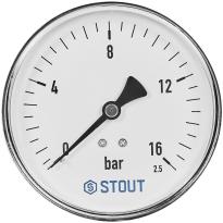 Манометр аксиальный STOUT корпус Dn 100 мм 1/2 , 0...16 бар, кл.2.5, SIM-1009-101615