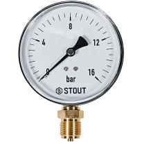 Манометр радиальный STOUT корпус Dn 100 мм 1/2 , 0...16 бар, кл.2.5, SIM-1010-101615