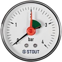 Манометр аксиальный с указателем предела STOUT корпус Dn 63 мм 1/4 , 0...4 бар, кл.2.5, SIM-1007-630408