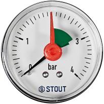 Манометр аксиальный с указателем предела STOUT корпус Dn 50 мм 1/4 , 0...4 бар, кл.2.5, SIM-1007-500408