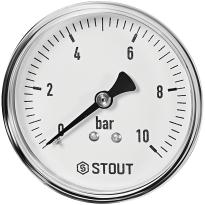 Манометр аксиальный STOUT корпус Dn 63 мм 1/4 , 0...10 бар, кл.2.5, SIM-1009-631008