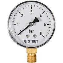 Манометр радиальный STOUT корпус Dn 63 мм 1/4 , 0...6 бар, кл.2.5, SIM-1010-630608